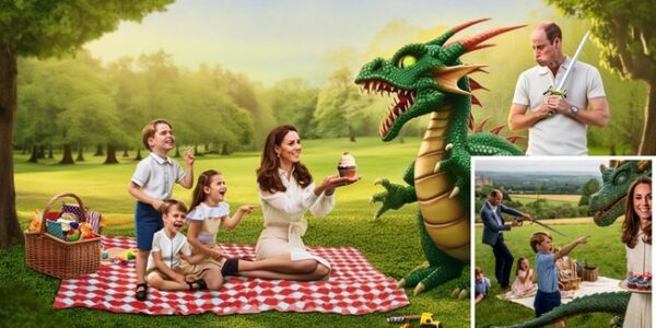 When bravery comes in unexpected forms… The Royal Picnic was supposed to be perfect — sunshine, laughter, and cupcakes. But then… the ground shook. A dragon appeared, wings wide, eyes blazing. Prince Adrian leapt up, sword in hand, ready to protect his family. The children gasped, the guards panicked — it looked like the end of their peaceful afternoon. But then came the twist. Calm and smiling, Princess Celeste reached into the picnic basket… and held out her famous cupcakes. To everyone’s shock, the dragon’s fiery rage melted into childlike delight. One bite of pink-frosted sweetness, and the mighty beast curled up like a kitten. The children burst out laughing: “Mummy’s the REAL hero!” Prince Adrian pretended to sulk, still holding his sword, but couldn’t hide his grin. In that magical moment, the kingdom saw the truth: courage isn’t always about battles. Sometimes, it’s about kindness, sweetness… and a really good cupcake