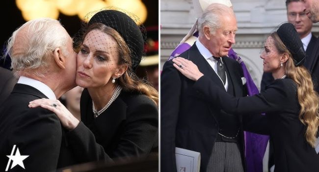 At the recent royal funeral, the public witnessed a heart-melting moment: Kate Middleton firmly held King Charles’ hand in the solemn crowd. Under the gloomy sunlight, King Charles’ eyes were distant, but when looking at Kate, it seemed that the loneliness was shared through the gentle grip. Kate then bowed silently, leaning her shoulder as if to protect the king – a small action that exuded a promise being sent. Many people present said that they trembled when they realized that this was not just a civil reception, but a chorus of mutual support in grief. The media lenses continuously captured the moment of exchanging glances, small smiles, and silent nods – like words without words. Fans posted blurry photos, writing captions: “Father and son don’t need words to understand each other.” But what made people more curious was the reaction inside the palace: a royal insider was later heard saying that Kate “was always a light” in the darkest hours. Was the handshake just a gesture of comfort, or a public pledge of unprecedented solidarity between Kate Middleton and King Charles during this tumultuous time?