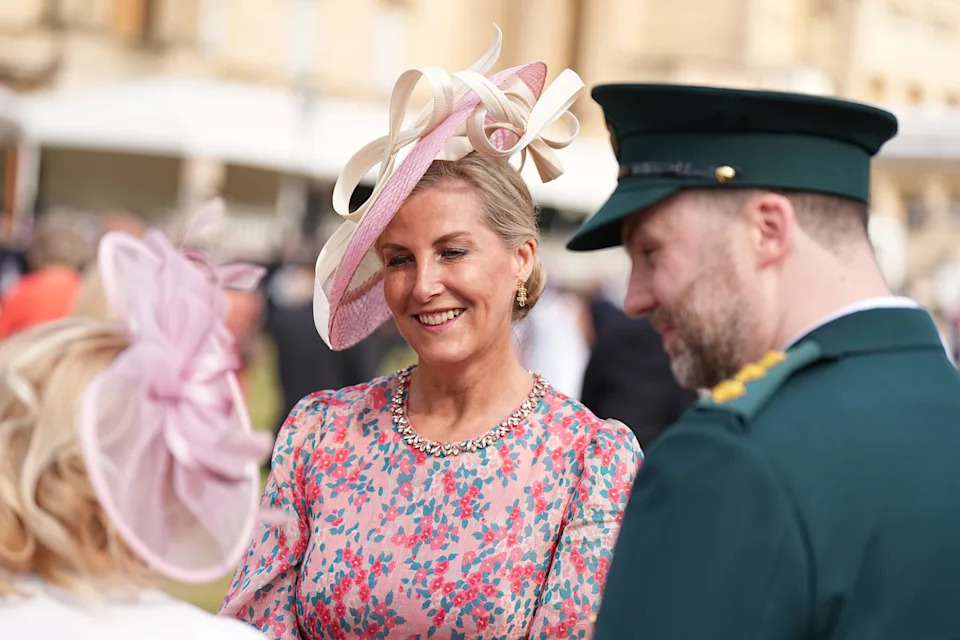 Sophie, Duchess of Edinburgh, greets guests during the Royal Garden Party at Buckingham Palace in London on May 20, 2025.