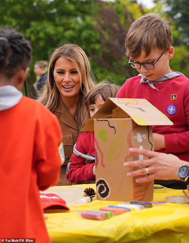 First Lady Melania Trump meets members of the Scouts' Squirrels programme at Frogmore