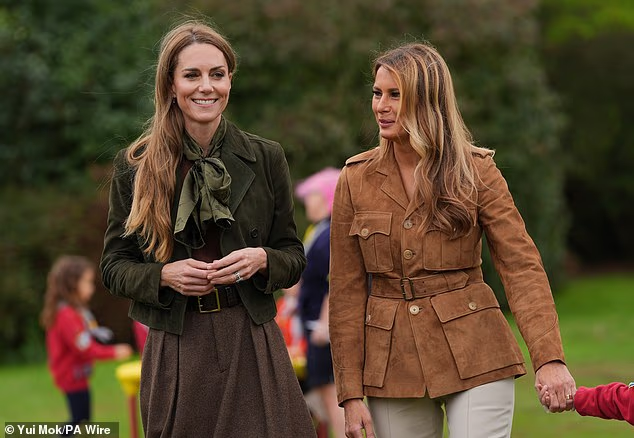 The Princess of Wales and First Lady Melania Trump at Frogmore Gardens in Windsor today