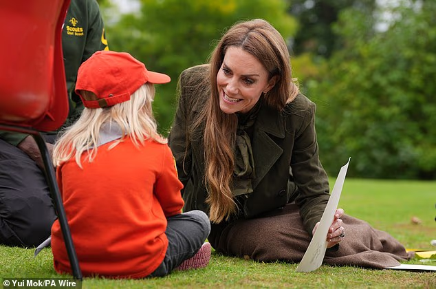 The Princess of Wales meets members of the Scouts' Squirrels programme at Frogmore today
