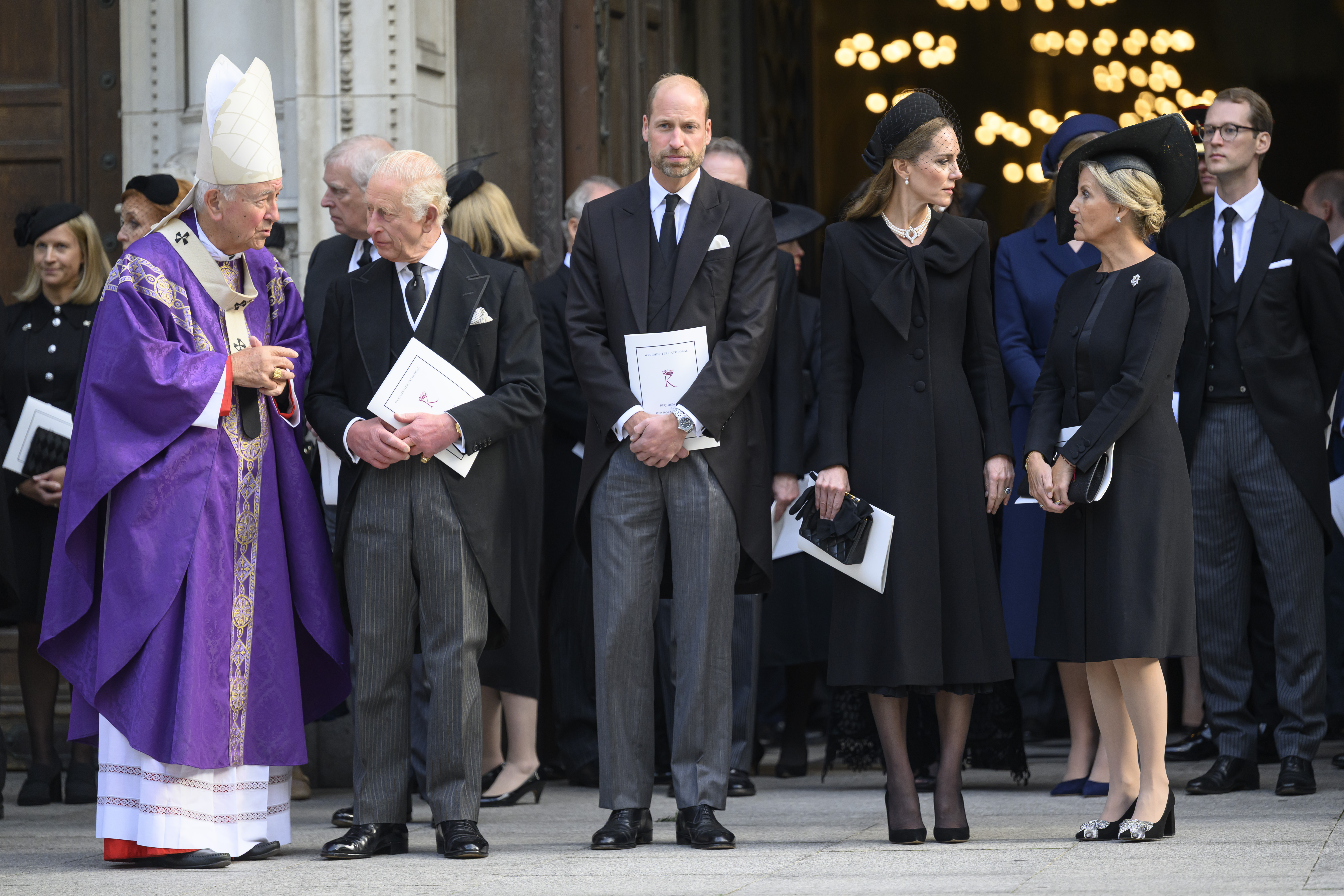 Prince William, Kate Middleton and King Charles at the Duchess of Kent's funeral