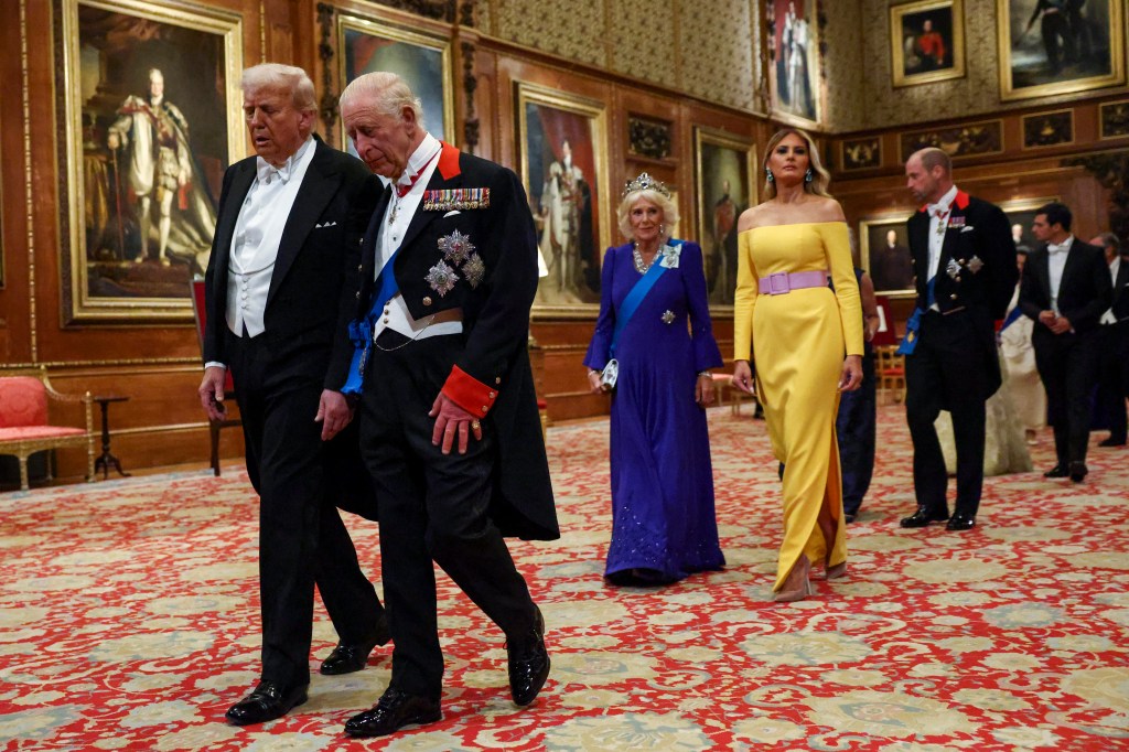 President Trump, King Charles II, Queen Camilla, Melania Trump, Paula Reynolds and Prince William at Wednesday's state banquet