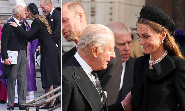 Moment that revealed Kate and Charles are closer than ever: Reunion between King and his 'darling' daughter-in-law at funeral gave an intriguing insight into their bond after shared cancer diagnosis | Daily