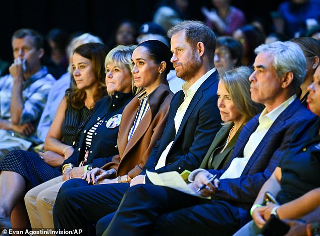 The Duke and Duchess of Sussex in the audience at  the Project Healthy Minds' World Mental Health Day Festival at Spring Studios in New York, which their Archewell Foundation helped sponsor