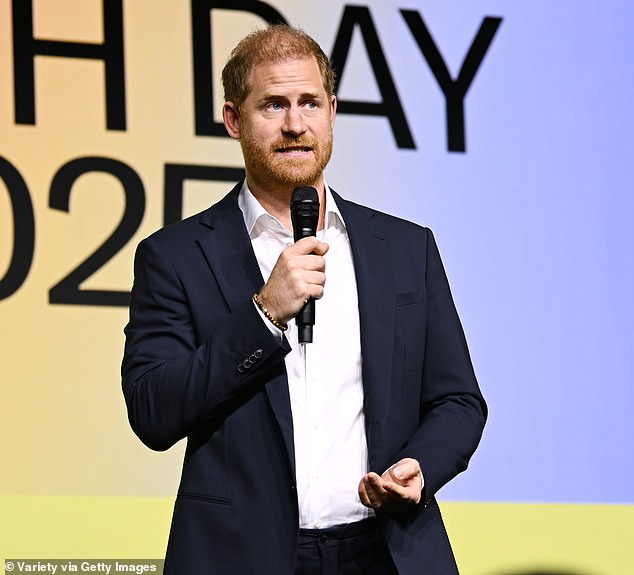 The Duke of Sussex speaks on stage at Project Healthy Minds' World Mental Health Day Festival in New York last Friday. An audience member claimed he looked tired and worried