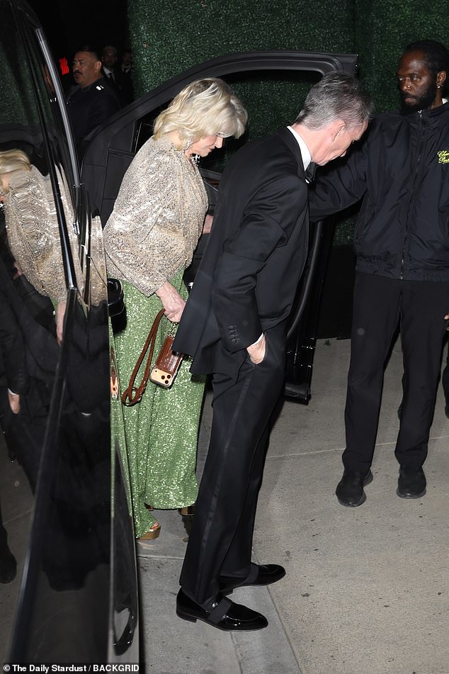 Martha Stewart was the image of retro glitz in a shimmering gold sequined top and a sparkly set of lime green trousers as she emerged from her car