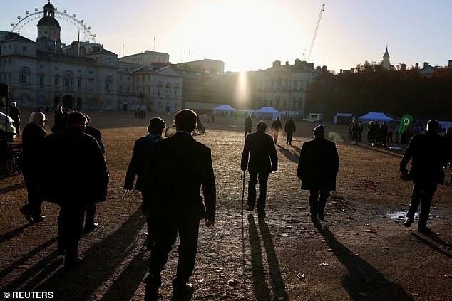Veterans gather on Horse Guards Parade ahead of the Royal British Legion's march past the Cenotaph