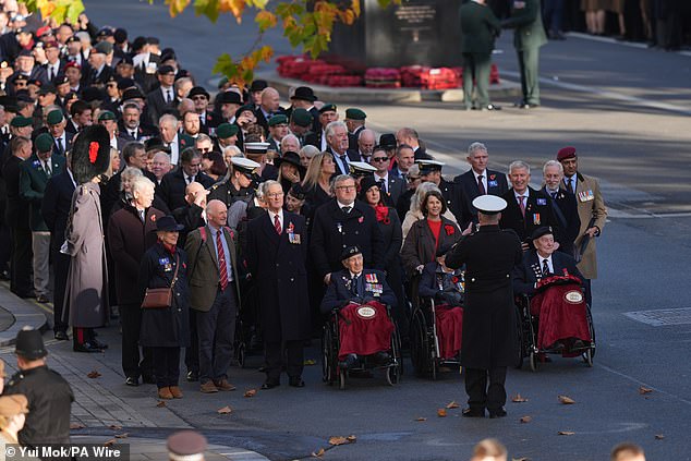 Veterans wait to get in to position on Whitehall ahead of the Remembrance Sunday service