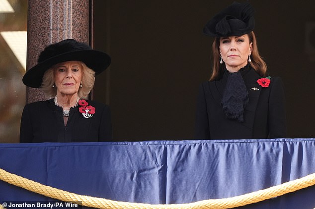 The Princess of Wales watched on alongside Queen Camilla as an impeccable two-minute silence was held