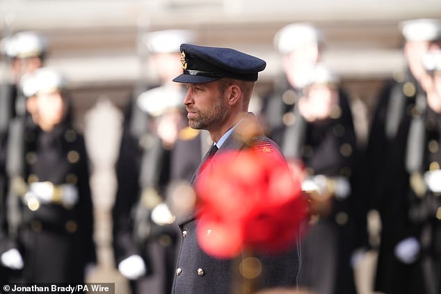 Prince William was among those to lay a wreath on the Cenotaph today