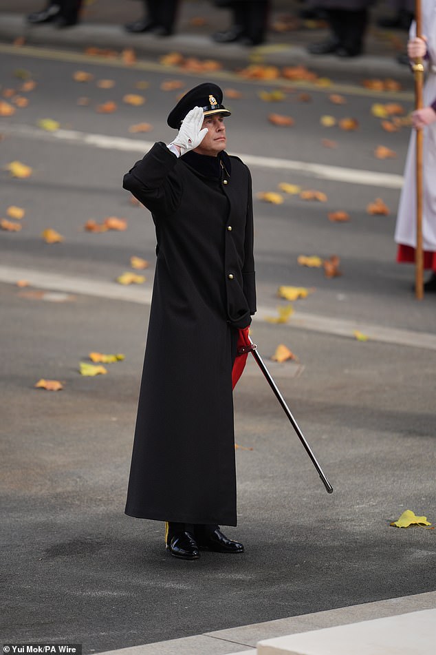 The Duke of Edinburgh lays a wreath during the Remembrance Sunday service