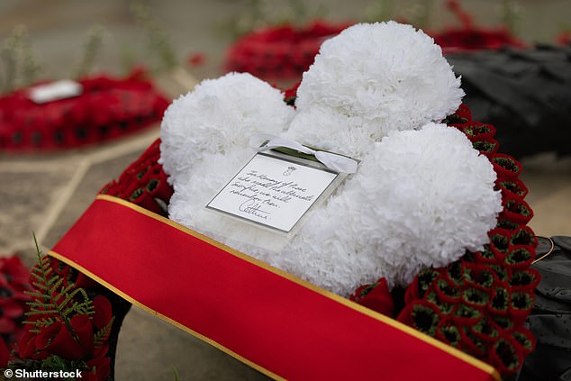 Kate's wreath, which features flowers and a touching note from the royal