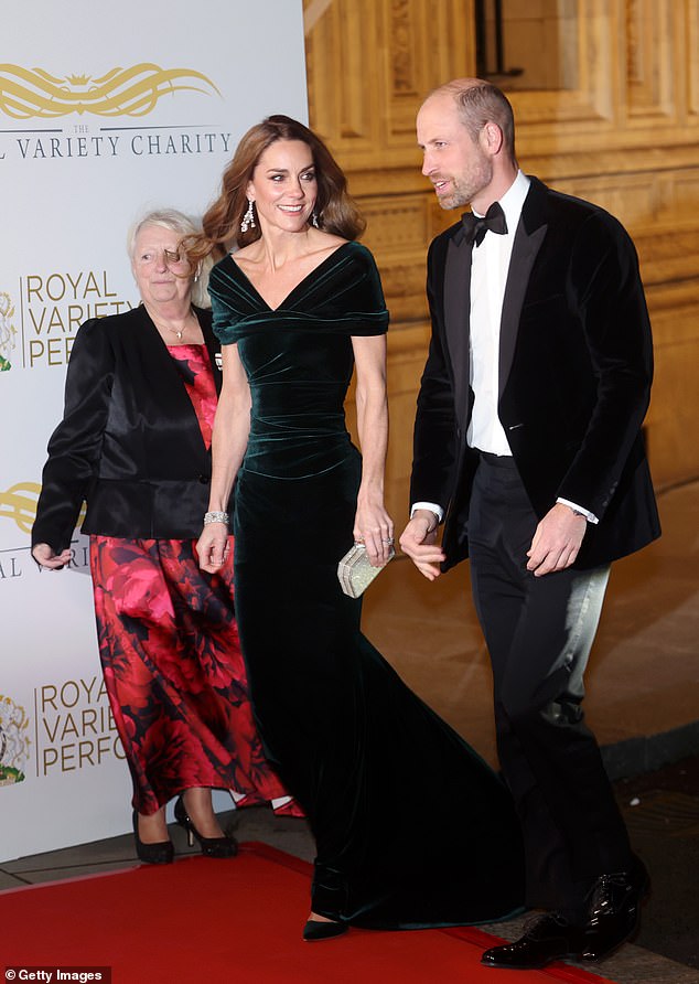 William and Kate's outing marked a rare joint 'black tie' evening for them and comes after the Prince attended the Diplomatic Corps reception at Windsor Castle on Tuesday night on his own