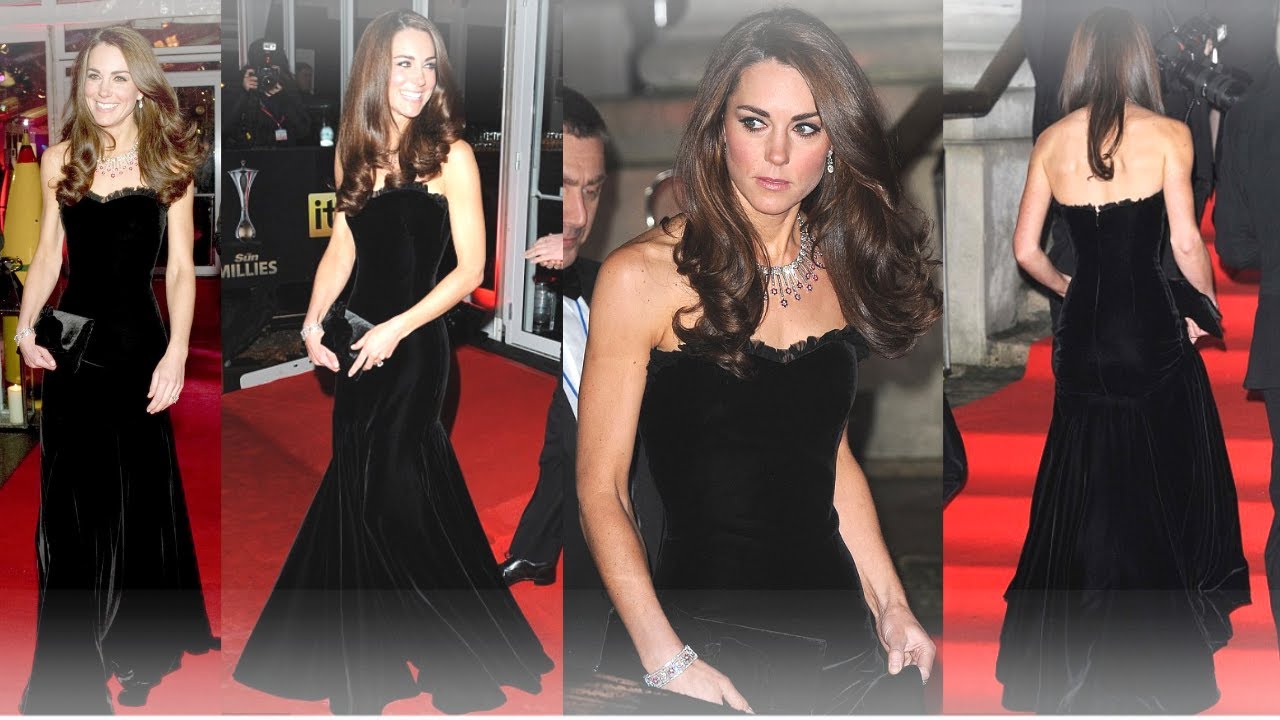Kate Middleton Black Velvet Dress | Long Sleeve Authorized Black Velvet Skater Dress