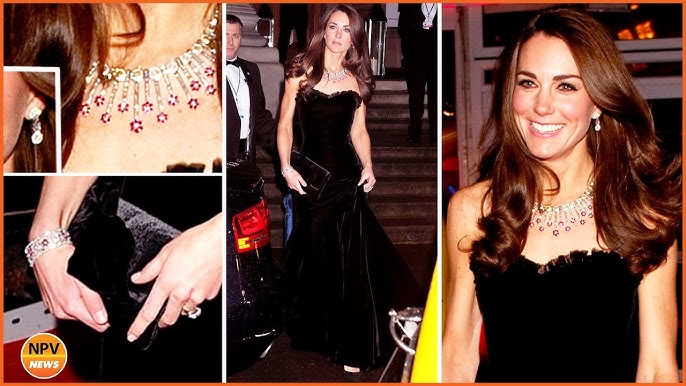 Kate Middleton Gorgeous In A Strapless Black Velvet Dress With Diamond And Ruby Necklace - YouTube