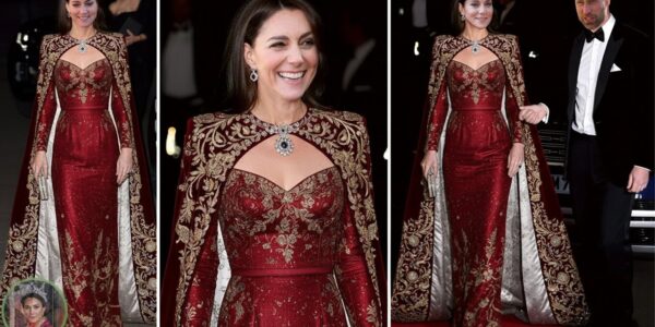 Princess Catherine DAZZLES in Crimson Cape Gown and Queen’s Jewelry Set at Windsor Castle State Banquet Princess Catherine DAZZLES in Crimson Cape Gown and Queen’s Jewelry Set at Windsor Castle State Banquet