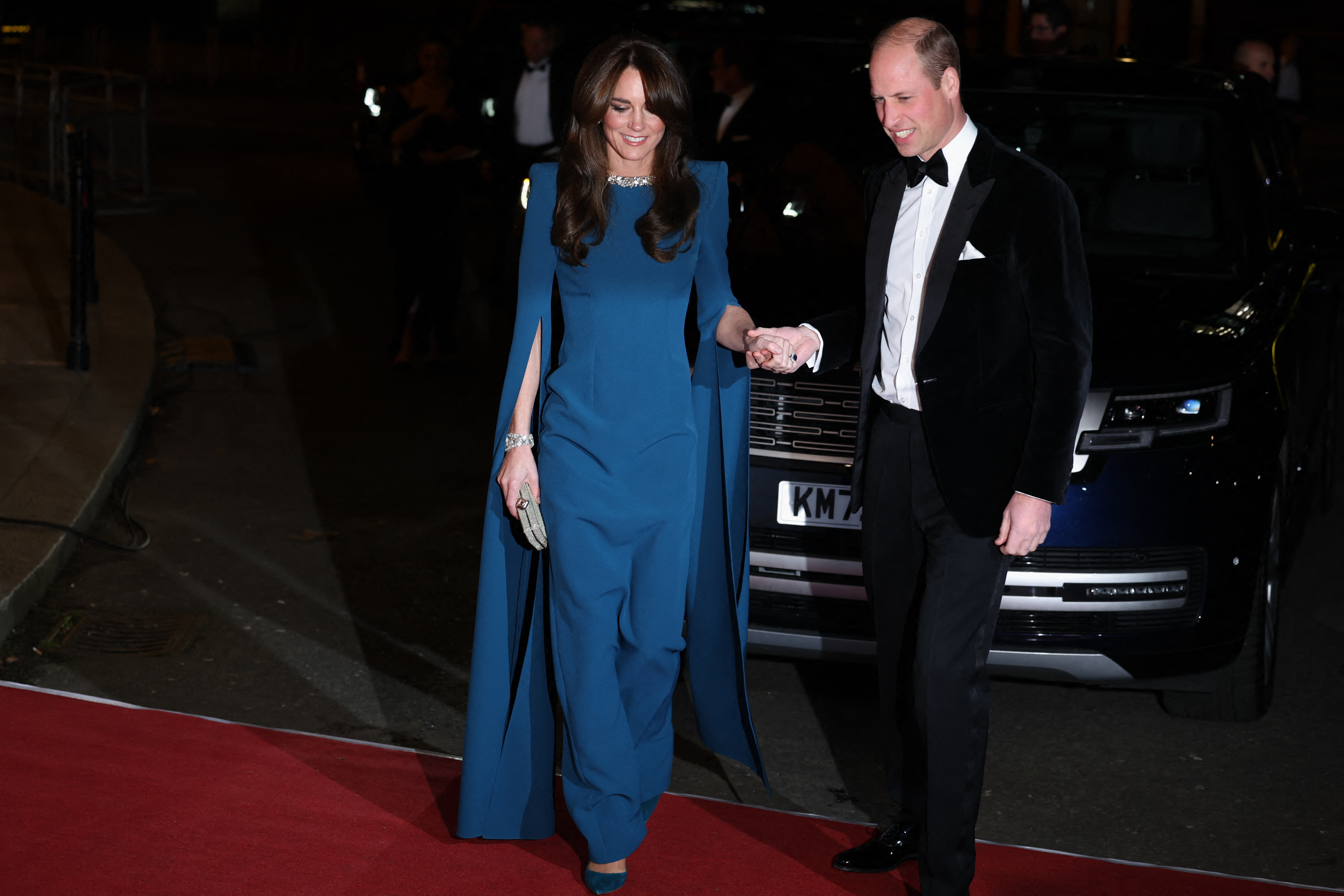 Kate Middleton wears bold-shouldered blue Safiyaa gown at Royal Variety Performance 2023