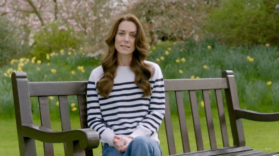 Princess Kate sitting on a bench, announcing her cancer diagnosis.