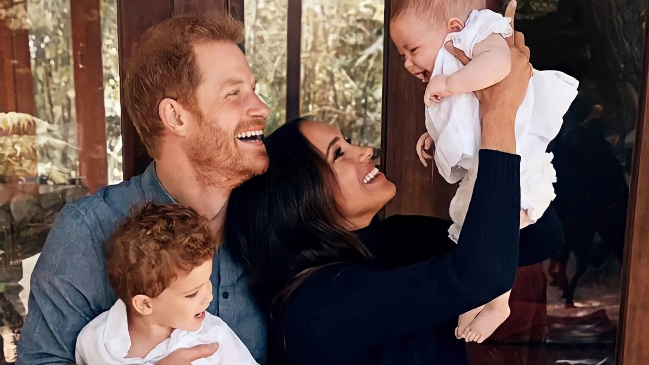 The Duke and Duchess of Sussex and their children Archie and Lilibet in their 2021 Christmas card. Picture: Supplied.