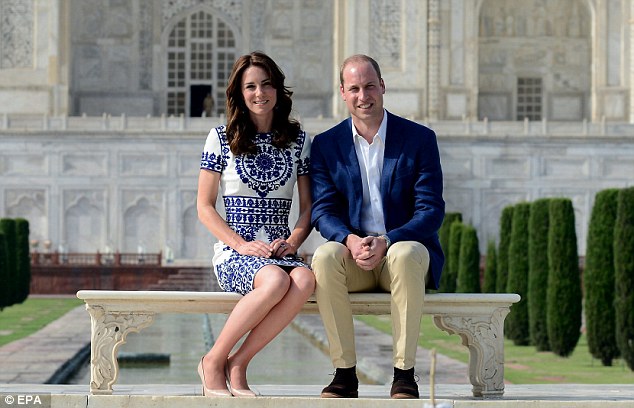 The couple posed for photographers on the marble bench at the Taj Mahal where his mother had been photographed 24 years earlier, just months before announcing her separation from Prince Charles 