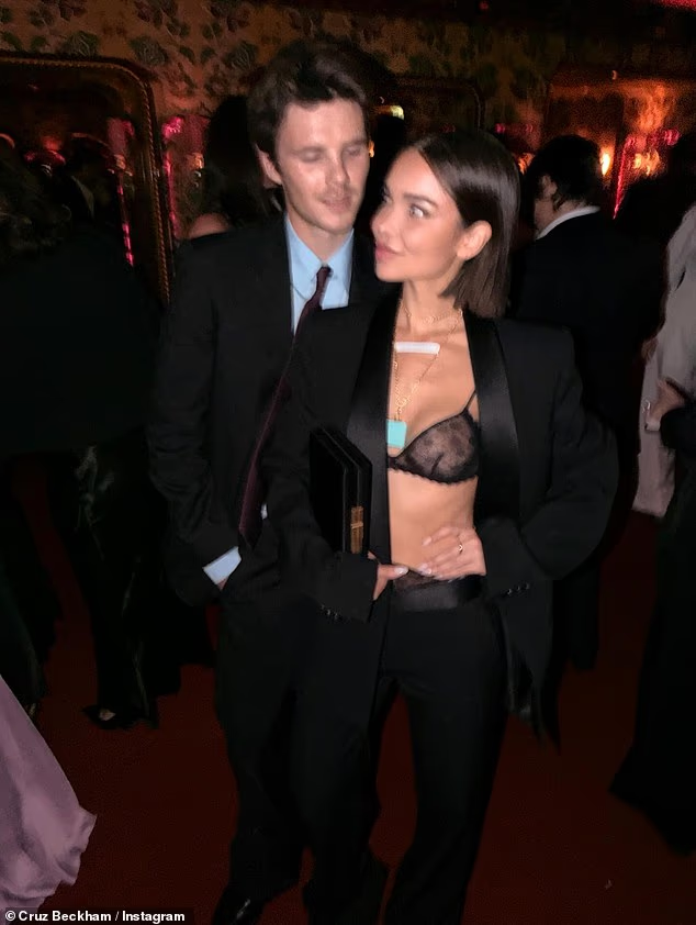 Inside the club, Cruz, 20, partied with his girlfriend Jackie Apostel, 29, who also shared pictures from the night to her social media hours later (pictured Cruz and Jackie)