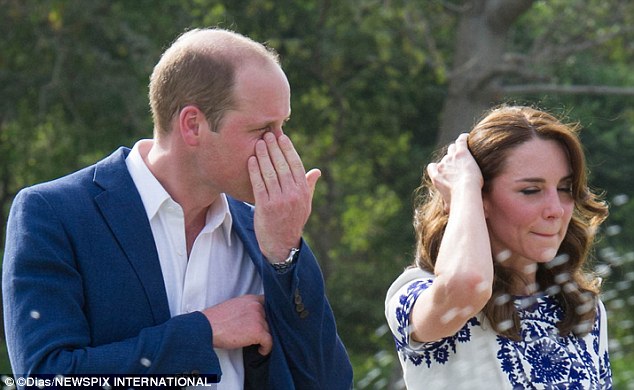 Photographs taken during their visit to the Taj Mahal (above) appear to show William becoming emotional