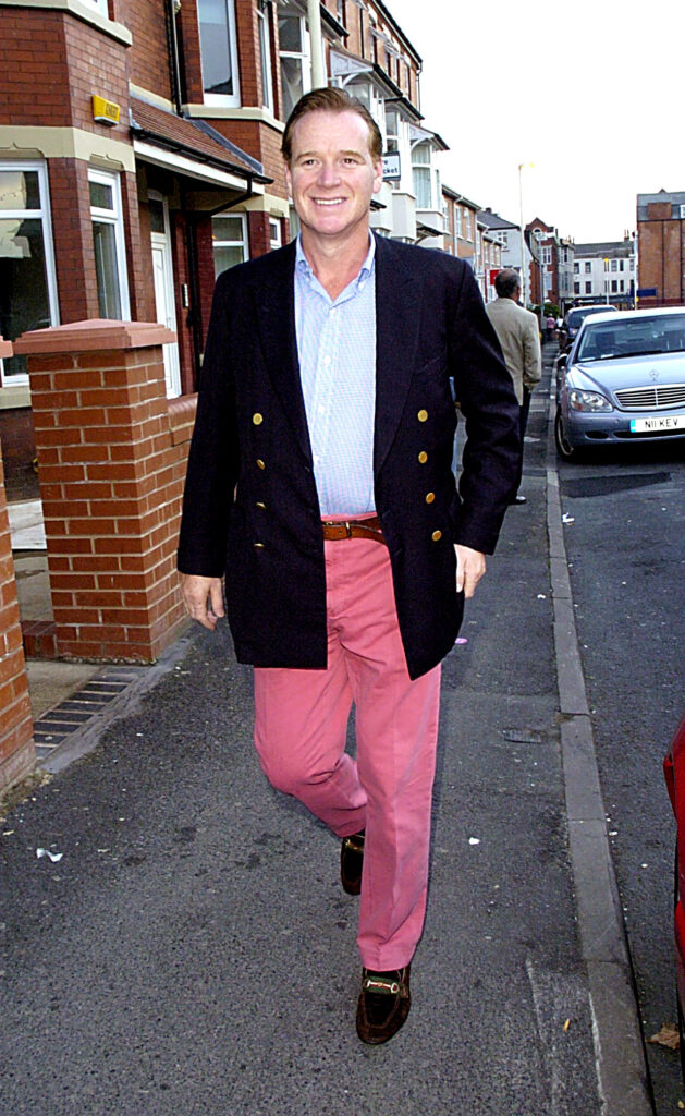 James Hewitt wearing pink trousers