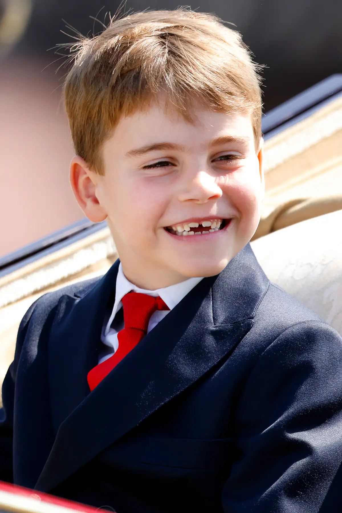 Prince Louis of Wales departs Buckingham Palace in an Ascot Landau horse-drawn carriage during Trooping The Colour 2025 on June 14, 2025 in London, England.