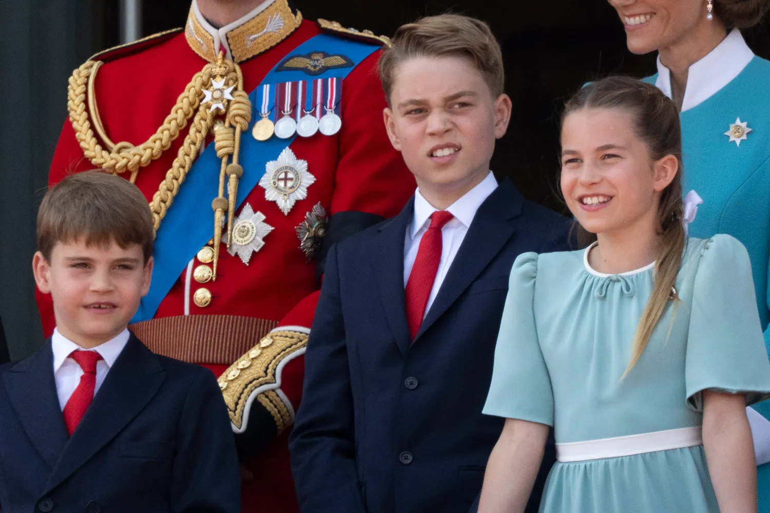 Princess Charlotte of Wales, Prince George of Wales and Prince Louis of Wales during Trooping The Colour 2025