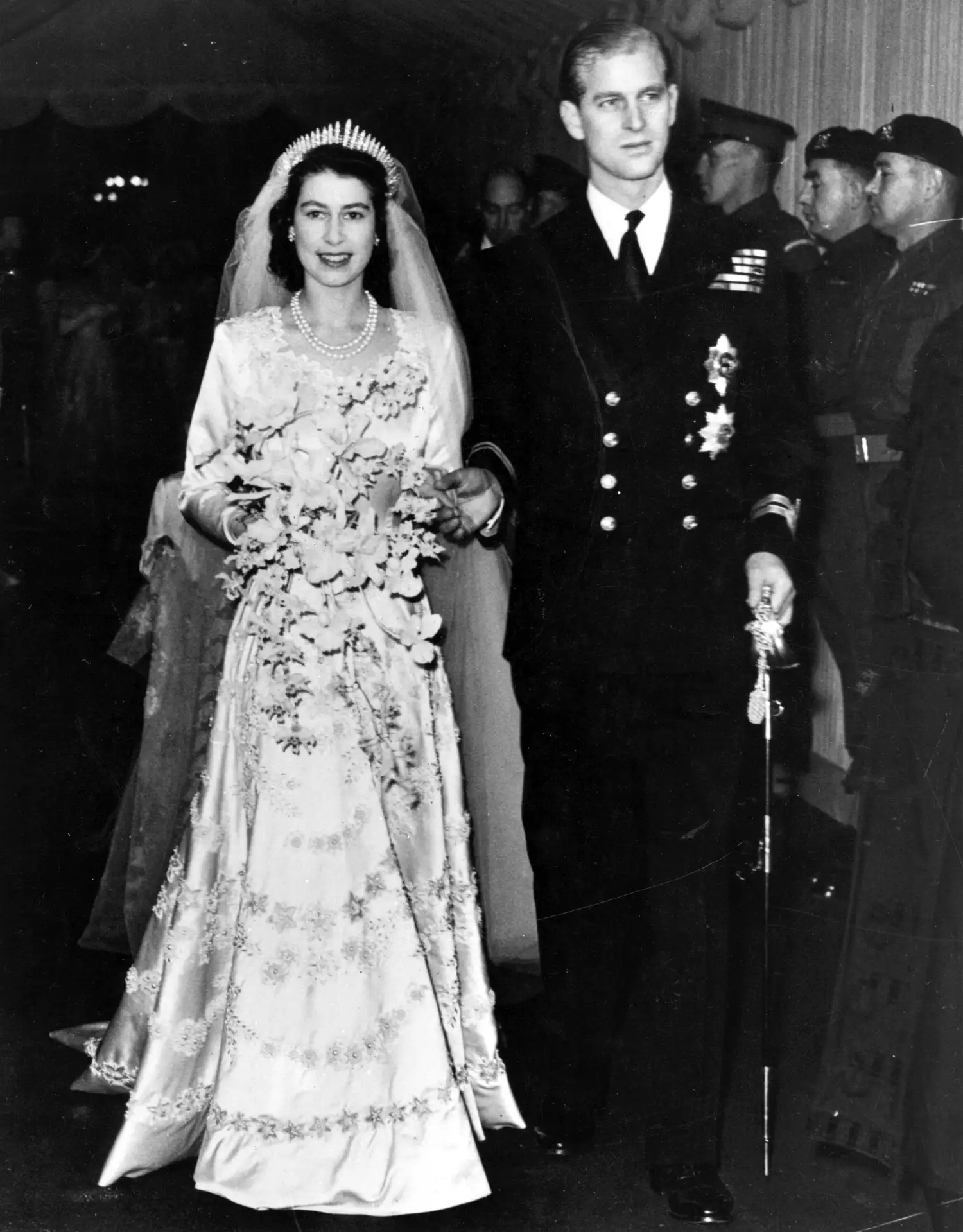 Queen Elizabeth and Prince Philip on their November 20, 1947 wedding day