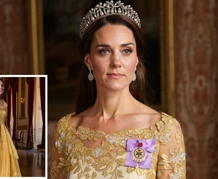 A GOLDEN VISION OF ROYAL GRACE! All that glitters is gold — and tonight, Princess Catherine proved once again why she’s the very definition of modern royal elegance. Stepping into the grand ballroom in a stunning golden lace gown, Catherine shimmered like pure sunlight — her every move a quiet symphony of grace and confidence. The gown’s delicate details caught the light just enough to remind the world that her beauty isn’t just in what she wears, but in how she wears it. Crowning the moment was the iconic Lover’s Knot Tiara — the same dazzling heirloom once worn by Princess Diana — its radiant pearls and diamonds a symbol of love, continuity, and the unspoken connection between generations of royal women. Paired with sparkling diamond earrings and the Royal Family Order pinned proudly on her chest, the look was more than fashion — it was royal storytelling through style. Every element spoke of meaning: the gold for warmth and wisdom, the tiara for legacy, the Family Order for service and devotion. Together, they painted the portrait of a woman who carries both the past and the future with effortless poise. Catherine’s elegance isn’t loud — it whispers. It reminds us that real royalty shines from within