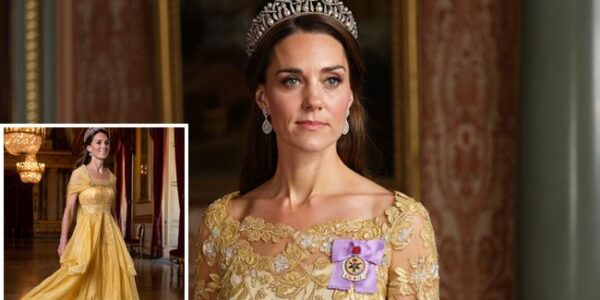 A GOLDEN VISION OF ROYAL GRACE! All that glitters is gold — and tonight, Princess Catherine proved once again why she’s the very definition of modern royal elegance. Stepping into the grand ballroom in a stunning golden lace gown, Catherine shimmered like pure sunlight — her every move a quiet symphony of grace and confidence. The gown’s delicate details caught the light just enough to remind the world that her beauty isn’t just in what she wears, but in how she wears it. Crowning the moment was the iconic Lover’s Knot Tiara — the same dazzling heirloom once worn by Princess Diana — its radiant pearls and diamonds a symbol of love, continuity, and the unspoken connection between generations of royal women. Paired with sparkling diamond earrings and the Royal Family Order pinned proudly on her chest, the look was more than fashion — it was royal storytelling through style. Every element spoke of meaning: the gold for warmth and wisdom, the tiara for legacy, the Family Order for service and devotion. Together, they painted the portrait of a woman who carries both the past and the future with effortless poise. Catherine’s elegance isn’t loud — it whispers. It reminds us that real royalty shines from within