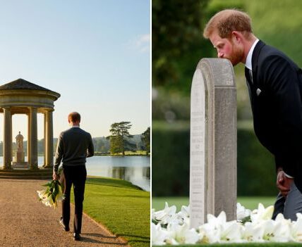 In the quiet of the morning, far from cameras and protocol, Prince Harry was reportedly seen walking alone toward the lakeside temple at Althorp — the place where his mother, Princess Diana, is laid to rest. On the 28th anniversary of her death, he carried only white lilies and grief that has never aged. No guards, no speeches, no press — just a son returning to the one place the world cannot follow. Witnesses say he laid the bouquet beneath Diana’s name, then placed a folded letter beside it before bowing his head for a long, unbroken silence.  And according to those who were there, what he did before he walked away left everyone stunned