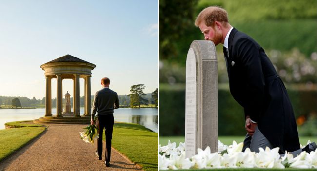 In the quiet of the morning, far from cameras and protocol, Prince Harry was reportedly seen walking alone toward the lakeside temple at Althorp — the place where his mother, Princess Diana, is laid to rest. On the 28th anniversary of her death, he carried only white lilies and grief that has never aged. No guards, no speeches, no press — just a son returning to the one place the world cannot follow. Witnesses say he laid the bouquet beneath Diana’s name, then placed a folded letter beside it before bowing his head for a long, unbroken silence.  And according to those who were there, what he did before he walked away left everyone stunned