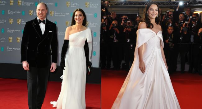SEE!! Princess Catherine does it AGAIN — stealing the BAFTA spotlight beside Prince William in a breathtaking, re-imagined Alexander McQueen off-the-shoulder gown that proves sustainability can stun on the world stage. The cascading bow, the fluid silk, the confident shoulders — another masterclass from the woman who knows exactly when and how to reign on a red carpet. From the rented emerald Solace London at Earthshot 2022 to that Jamaica-hued Jenny Packham look in 2022, Catherine’s shoulder-baring track record is no accident — it’s diplomacy, duty, and eco-savvy fashion all woven into one visual language. 💚♻️ Royal watchers on X are losing it: “Catherine’s elegance is pure royalty reborn!” Paired with Zara earrings and Jimmy Choo pumps, her style hit the rare sweet spot — timeless, modern, and unforced. And now insiders say this wasn’t even the only fashion message Catherine sent with this gown… the second one is the part no one saw coming SEE!! Princess Catherine does it AGAIN — stealing the BAFTA spotlight beside Prince William in a breathtaking, re-imagined Alexander McQueen off-the-shoulder gown that proves sustainability can stun on the world stage. The cascading bow, the fluid silk, the confident shoulders — another masterclass from the woman who knows exactly when and how to reign on a red carpet. From the rented emerald Solace London at Earthshot 2022 to that Jamaica-hued Jenny Packham look in 2022, Catherine’s shoulder-baring track record is no accident — it’s diplomacy, duty, and eco-savvy fashion all woven into one visual language. 💚♻️ Royal watchers on X are losing it: “Catherine’s elegance is pure royalty reborn!” Paired with Zara earrings and Jimmy Choo pumps, her style hit the rare sweet spot — timeless, modern, and unforced. And now insiders say this wasn’t even the only fashion message Catherine sent with this gown… the second one is the part no one saw coming