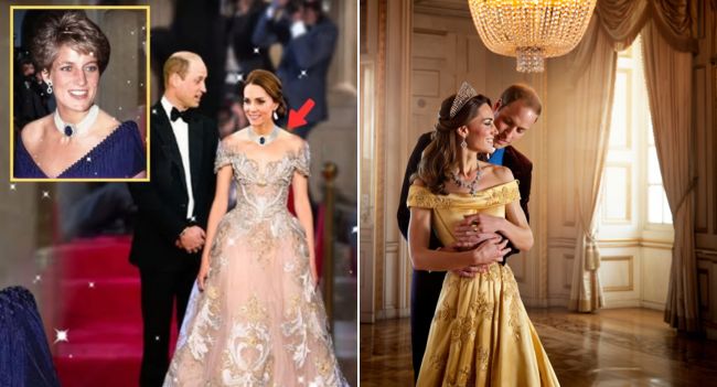 Sometimes a single glance carries more gravity than a thousand spoken vows. In a hall washed in gold and glass, the Prince and Princess of Wales stand face to face — not as symbols of a crown, but as two people suspended in a moment that looks suspiciously like destiny. Catherine is crowned in the Lover’s Knot Tiara — once Diana’s — now shining as if the late princess’s love had been threaded through time and anchored gently onto a new chapter. Beside her, William stands not only as heir, but as a man who looks as though he has found his forever in plain sight. In that breath of stillness, the world of duty dissolves. No balcony, no anthem, no protocol — just a couple written in history yet behaving like characters torn from a living fairytale. The jeweled light, the gold of her gown, the quiet between them — it all feels timeless. And though this scene was imagined through artificial intelligence, it echoes something very real: the sense that Catherine and William are the invisible hinge between yesterday and tomorrow — between Diana’s memory and a love story still being written in the present tense. But there was one unexpected detail hidden in the image that viewers didn’t notice at first glance… Sometimes a single glance carries more gravity than a thousand spoken vows. In a hall washed in gold and glass, the Prince and Princess of Wales stand face to face — not as symbols of a crown, but as two people suspended in a moment that looks suspiciously like destiny. Catherine is crowned in the Lover’s Knot Tiara — once Diana’s — now shining as if the late princess’s love had been threaded through time and anchored gently onto a new chapter. Beside her, William stands not only as heir, but as a man who looks as though he has found his forever in plain sight. In that breath of stillness, the world of duty dissolves. No balcony, no anthem, no protocol — just a couple written in history yet behaving like characters torn from a living fairytale. The jeweled light, the gold of her gown, the quiet between them — it all feels timeless. And though this scene was imagined through artificial intelligence, it echoes something very real: the sense that Catherine and William are the invisible hinge between yesterday and tomorrow — between Diana’s memory and a love story still being written in the present tense. But there was one unexpected detail hidden in the image that viewers didn’t notice at first glance…