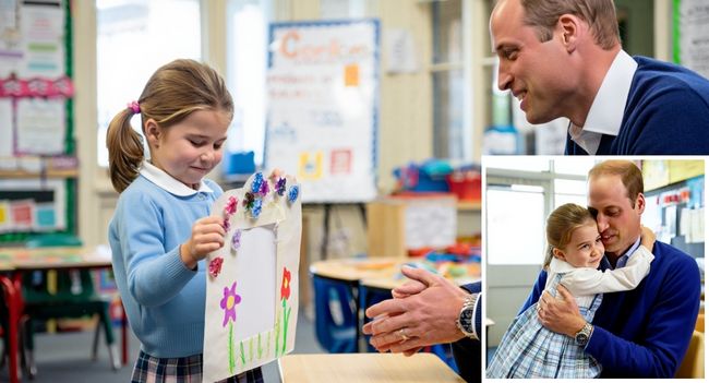 Princess Charlotte gave Prince William a moment the world was never meant to witness — no photographers, no balcony, no anthem — just a quiet schoolroom and a handmade gift from a daughter to her father. William reportedly walked in expecting a routine classroom visit, only to watch Charlotte stand, cheeks pink with nerves, and offer something she had made with her own hands — something said to carry a message only he would understand. He froze, eyes glassy, as she whispered, “This is for you, Daddy.” He dropped to one knee, hugged her, and managed only, “You’ve given me more than you know.” No crown. No script. Just a father undone by the simplest act of love. And now the question hanging in royal circles is this — what was in that tiny handmade gift that could move a future king to silence? Princess Charlotte gave Prince William a moment the world was never meant to witness — no photographers, no balcony, no anthem — just a quiet schoolroom and a handmade gift from a daughter to her father. William reportedly walked in expecting a routine classroom visit, only to watch Charlotte stand, cheeks pink with nerves, and offer something she had made with her own hands — something said to carry a message only he would understand. He froze, eyes glassy, as she whispered, “This is for you, Daddy.” He dropped to one knee, hugged her, and managed only, “You’ve given me more than you know.” No crown. No script. Just a father undone by the simplest act of love. And now the question hanging in royal circles is this — what was in that tiny handmade gift that could move a future king to silence?