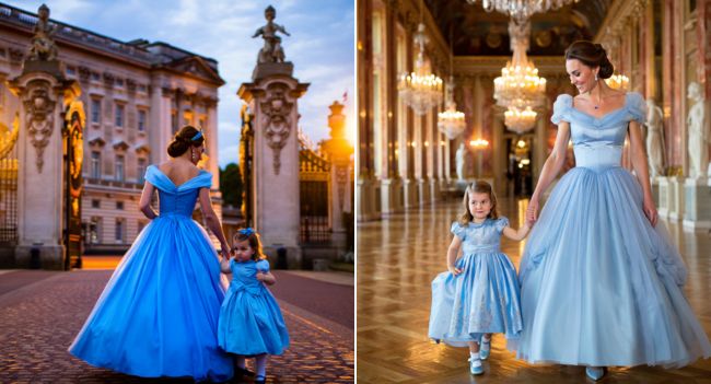 “LIKE MOTHER, LIKE PRINCESS — THE MODERN CINDERELLAS ARE HERE.”  There are moments in royal history that don’t just dazzle — they breathe magic. Last night was one of them. As HRH Princess Kate and Princess Charlotte entered the ballroom, every camera flash seemed to freeze a scene straight out of a storybook. Kate, radiant in an icy-blue gown that shimmered beneath the chandeliers, looked like she’d stepped out of a fairytale — graceful, confident, and timeless.  By her side, little Princess Charlotte twirled in a miniature version of her mother’s gown — delicate layers of silver-tinted tulle catching the light as she smiled shyly at the crowd. The resemblance was uncanny. It wasn’t just a fashion moment — it was a glimpse into the monarchy’s future, told through the bond of a mother and daughter who captured hearts without saying a single word. 💙  It was more than glamour — it was symbolism: legacy meeting innocence, tradition meeting tomorrow. And in that single moment, two generations of royalty turned fantasy into something beautifully real.  A queen-to-be and her princess — walking hand in hand, writing the next chapter of a modern fairytale
