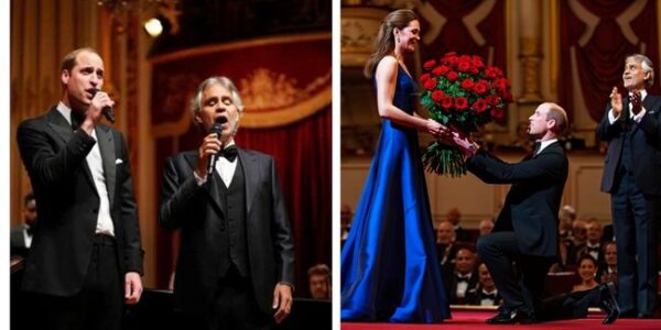 Royal Hearts Unplugged! Prince William’s Valentine’s Night Serenade Leaves the World Breathless — A Love Song, A Kneel, and Tears of Devotion from Princess Kate 💞🎤🌹 In a scene straight out of a royal fairytale, Prince William took center stage this Valentine’s evening — not as a future king, but as a man deeply in love. Performing a soul-stirring duet with legendary tenor Andrea Bocelli, William unveiled “Always Yours,” a song he personally wrote as a timeless love letter to his wife, Princess Catherine.  As the final notes faded, the audience gasped — William dropped to one knee, offering Kate a bouquet of radiant red roses symbolizing their eternal bond. But it wasn’t just the gesture that stole hearts — it was his words. In eight heartfelt confessions shared live on stage, the Prince bared his soul, speaking of love, loyalty, and gratitude in a way the world has never heard before.  Overcome with emotion, Princess Kate wept openly, her tears shimmering beneath the spotlight as the crowd rose in thunderous applause. Royal watchers are calling it “the most romantic moment in modern royal history.” One fan gushed, “This wasn’t duty — it was destiny. William and Kate just redefined royal love.”