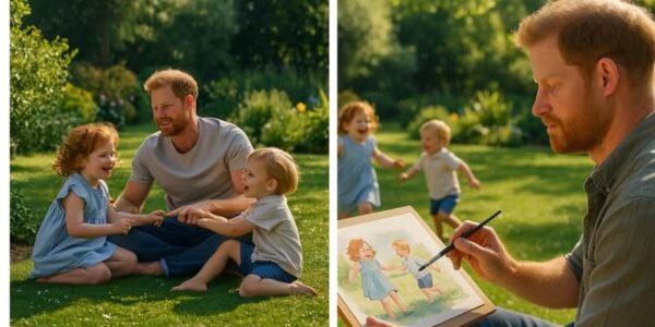 Heartfelt Surprise! Prince Harry Spends the Weekend Painting His Children — But What He Did with the Artwork Left Everyone Speechless   In a tender and unexpected gesture, Prince Harry devoted his entire weekend to completing his first-ever painting — a touching portrait of his two beloved children, Archie and Lilibet. Friends say the Duke poured his heart into every brushstroke, capturing the innocence and joy that keep him grounded amid royal distance and public storms.  But instead of hanging the painting in his California home, Harry quietly wrapped it in brown paper and sent it across the ocean — to a “faraway place” whose identity remains undisclosed. Some say it was mailed to King Charles, others whisper it was meant for Princess Catherine or even his late mother’s resting place. Whatever the truth, royal insiders say one thing is certain: it wasn’t just a painting — it was a message of love, forgiveness, and longing.