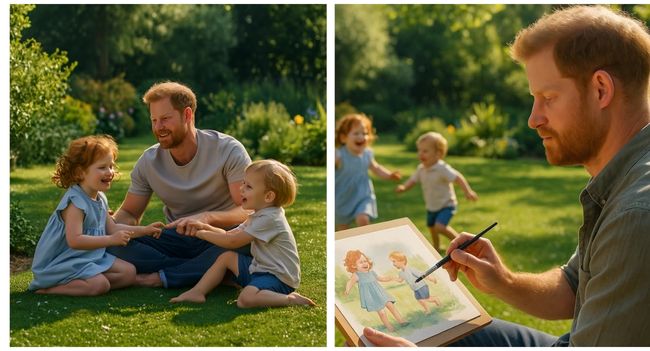 Heartfelt Surprise! Prince Harry Spends the Weekend Painting His Children — But What He Did with the Artwork Left Everyone Speechless   In a tender and unexpected gesture, Prince Harry devoted his entire weekend to completing his first-ever painting — a touching portrait of his two beloved children, Archie and Lilibet. Friends say the Duke poured his heart into every brushstroke, capturing the innocence and joy that keep him grounded amid royal distance and public storms.  But instead of hanging the painting in his California home, Harry quietly wrapped it in brown paper and sent it across the ocean — to a “faraway place” whose identity remains undisclosed. Some say it was mailed to King Charles, others whisper it was meant for Princess Catherine or even his late mother’s resting place. Whatever the truth, royal insiders say one thing is certain: it wasn’t just a painting — it was a message of love, forgiveness, and longing.