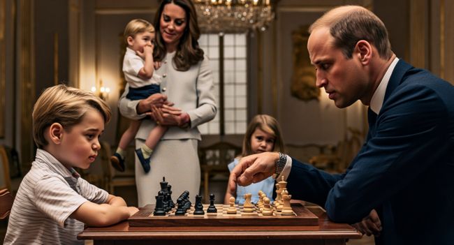 Escaping From The Gossip And Power Struggles Out There! Prince William peacefully played chess with his wife and children with little Prince George, making that moment deeply imprinted in the father’s heart. A chess move was William’s happiest and most peaceful moment. Although he did not know the outcome, the process of experiencing this chess game made him forget all the worries out there. A simple but extremely warm action of Prince George with his father made him extremely emotional and hugged his son.