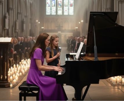 “On what would have been Princess Diana’s 64th birthday, her legacy came alive in a child’s fragile voice.” St. James’s Chapel glowed with candlelight. Rain tapped the windows like falling tears. At the piano, Catherine played Your Song. Beside her, Charlotte clutched a white rose, whispering: “Happy birthday, Grandma.” The crowd froze. No crown, no protocol could touch the rawness of that instant — a child reaching across time. Candlelight caught Diana’s portrait. And some swore they saw it — her smile, tender and proud. No speeches. No official tributes. Just a girl, a song, and a whisper that brought the world to tears.