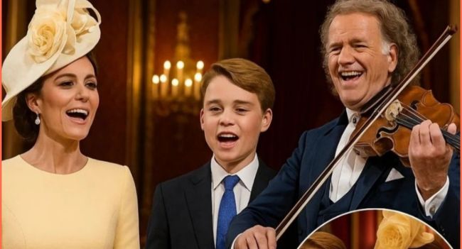 PRINCESS KATE, ANDRÉ RIEU & PRINCE GEORGE SHARE A STAGE IN A MOMENT THAT REDEFINED MAJESTY!!! What began as a polished evening of classical grandeur at the Royal Albert Hall turned into a once-in-a-lifetime royal spectacle — one that no one, not even the orchestra, saw coming. As André Rieu lifted his baton, the lights dimmed — and to everyone’s astonishment, Princess Kate stepped forward, radiant in a shimmering sapphire gown, and took her place beside the world-renowned maestro. Moments later, Prince George appeared by her side, violin in hand. The audience fell silent. Then came the first notes — a haunting waltz that carried both grace and legacy. Kate’s poise, George’s trembling focus, and Rieu’s guiding presence transformed the hall into something sacred — not just a concert, but a passing of the torch. Critics are already calling it “the most moving royal performance in modern history.”