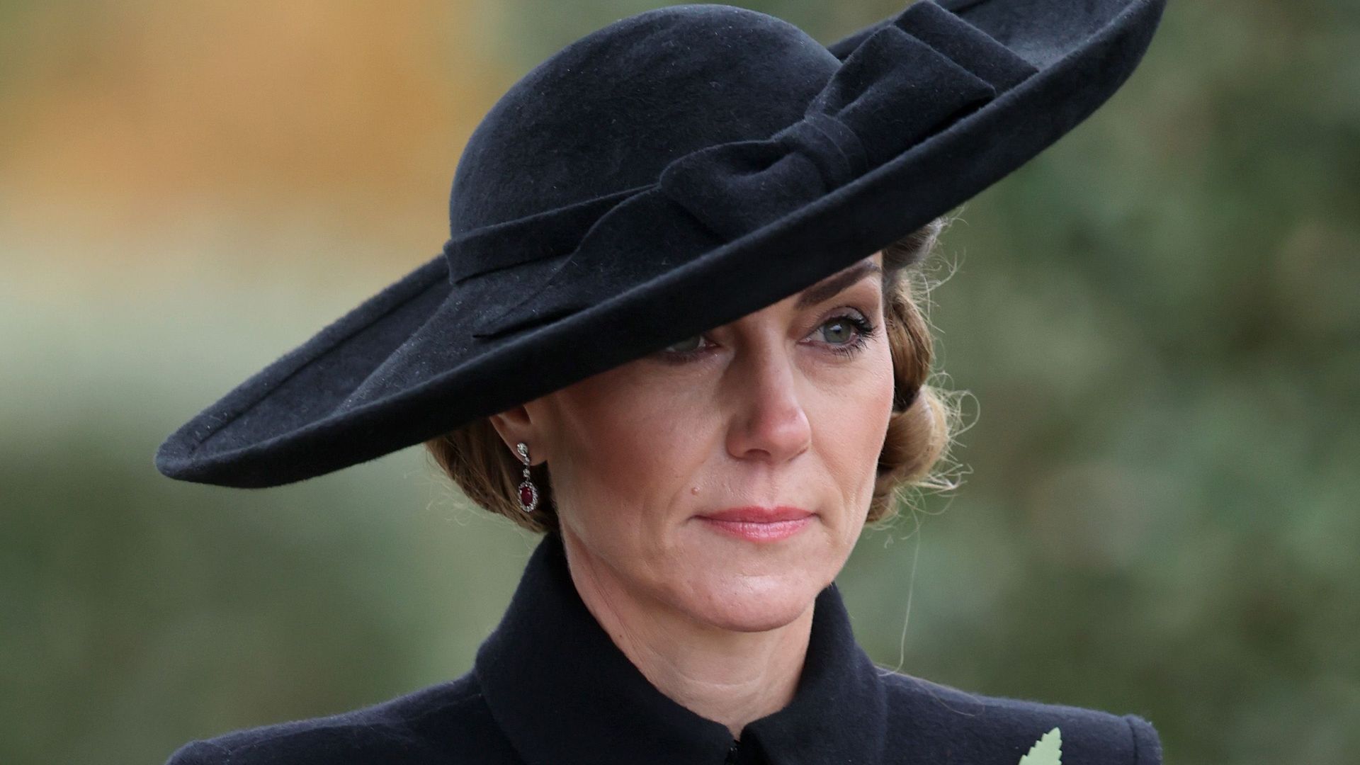 Catherine, Princess of Wales in black coat dress and hat
