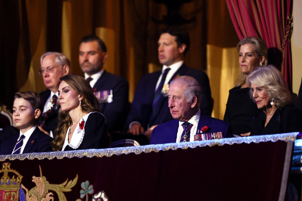 Prince George, Princess Catherine, King Charles III, Queen Camilla, Prince Richard, Duchess Sophie, and Prince Edward at the Royal British Legion Festival of Remembrance.