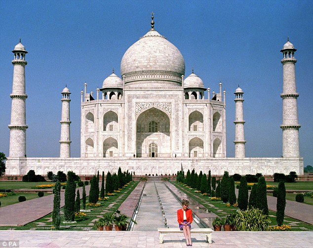 Princess Diana was pictured on a bench in front of the Indian landmark in 1992 as her marriage to Prince Charles unravelled