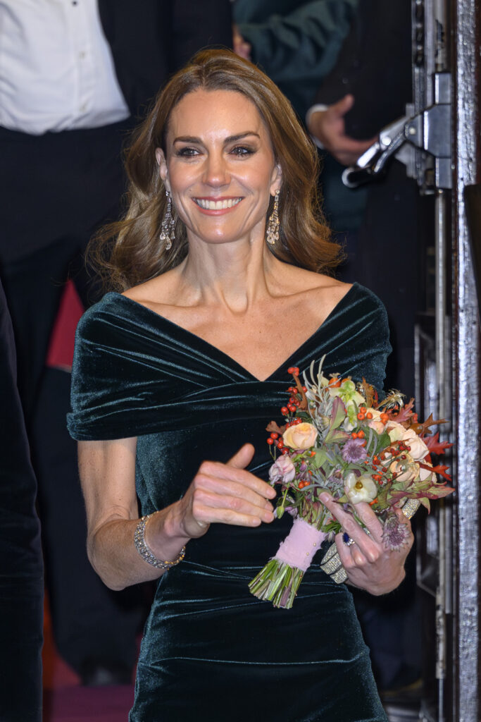 Princess Kate holding bouquet at Royal Variety Performance